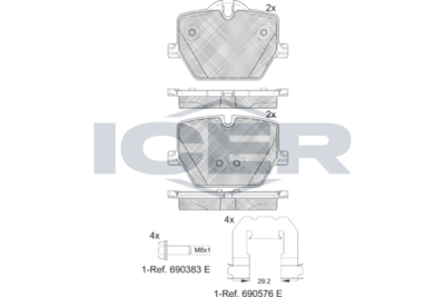 182386 ICER Комплект тормозных колодок, дисковый тормоз