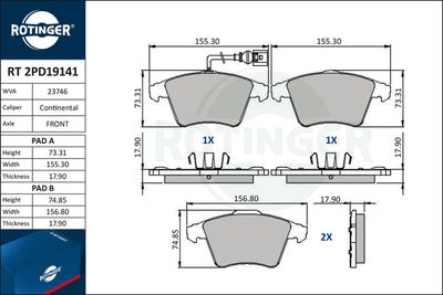 RT2PD19141 ROTINGER Комплект тормозных колодок, дисковый тормоз