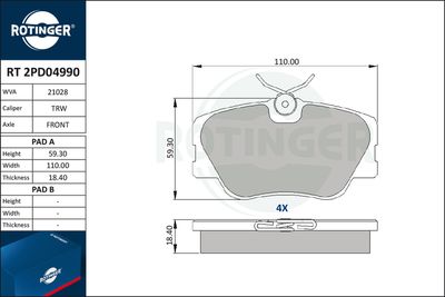 RT2PD04990 ROTINGER Комплект тормозных колодок, дисковый тормоз