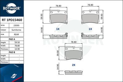 RT1PD15460 ROTINGER Комплект тормозных колодок, дисковый тормоз
