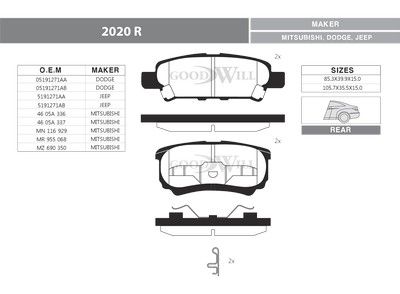 2020R GOODWILL Комплект тормозных колодок, дисковый тормоз