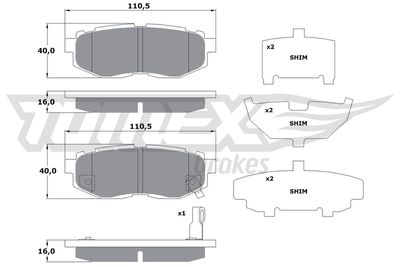 TX1766 TOMEX Brakes Комплект тормозных колодок, дисковый тормоз