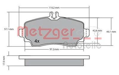 1170041 METZGER Комплект тормозных колодок, дисковый тормоз