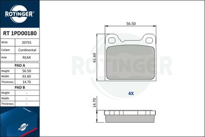 RT1PD00180 ROTINGER Комплект тормозных колодок, дисковый тормоз