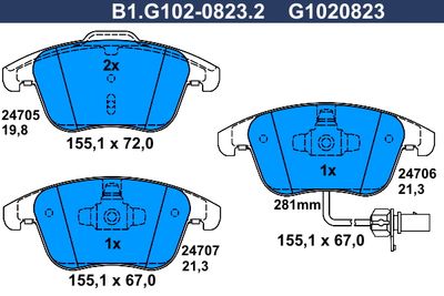 B1G10208232 GALFER Комплект тормозных колодок, дисковый тормоз