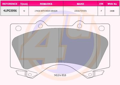 4UP03996 4u Комплект тормозных колодок, дисковый тормоз