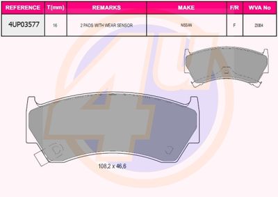 4UP03577 4u Комплект тормозных колодок, дисковый тормоз