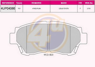 4UP04086 4u Комплект тормозных колодок, дисковый тормоз