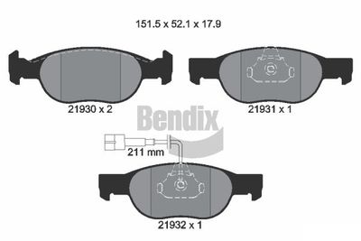 BPD1446 BENDIX Braking Комплект тормозных колодок, дисковый тормоз