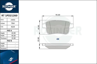 RT1PD21260 ROTINGER Комплект тормозных колодок, дисковый тормоз