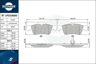 RT1PD18680 ROTINGER Комплект тормозных колодок, дисковый тормоз