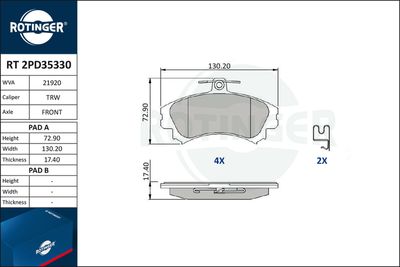 RT2PD35330 ROTINGER Комплект тормозных колодок, дисковый тормоз