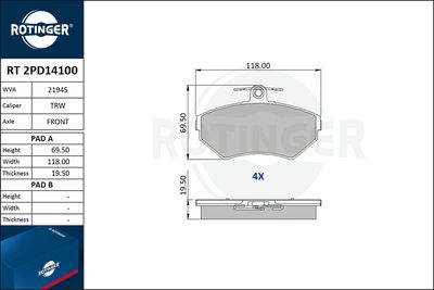 RT2PD14100 ROTINGER Комплект тормозных колодок, дисковый тормоз