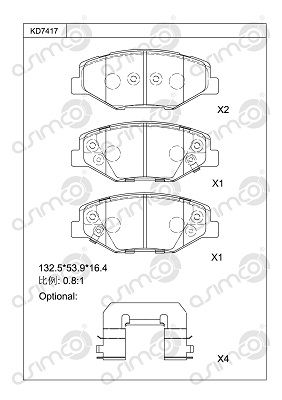 KD7417 ASIMCO Комплект тормозных колодок, дисковый тормоз