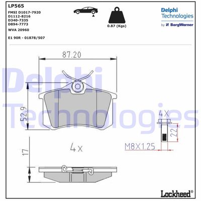 LP565 DELPHI Комплект тормозных колодок, дисковый тормоз