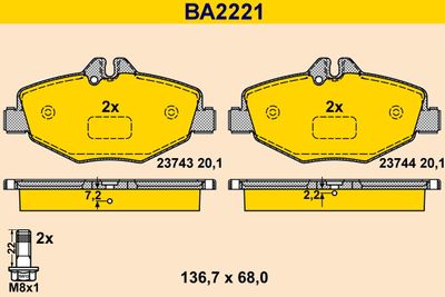 BA2221 BARUM Комплект тормозных колодок, дисковый тормоз