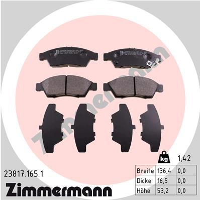 238171651 ZIMMERMANN Комплект тормозных колодок, дисковый тормоз