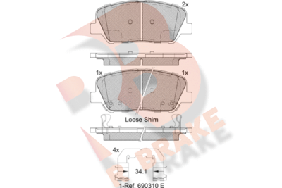 RB2102 R BRAKE Комплект тормозных колодок, дисковый тормоз