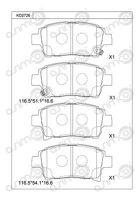 KD2726 ASIMCO Комплект тормозных колодок, дисковый тормоз