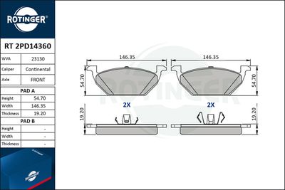 RT2PD14360 ROTINGER Комплект тормозных колодок, дисковый тормоз