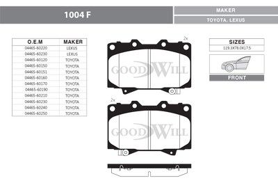 1004F GOODWILL Комплект тормозных колодок, дисковый тормоз