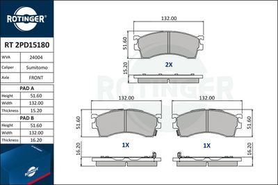 RT2PD15180 ROTINGER Комплект тормозных колодок, дисковый тормоз