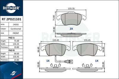 RT2PD21101 ROTINGER Комплект тормозных колодок, дисковый тормоз