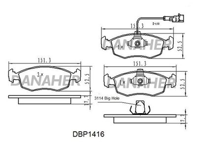 DBP1416 DANAHER Комплект тормозных колодок, дисковый тормоз