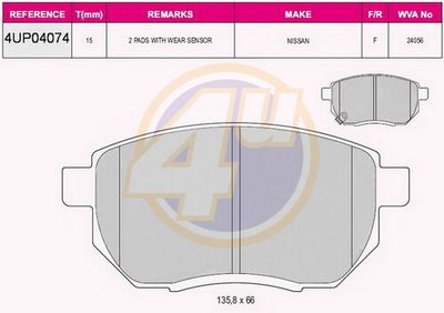 4UP04074 4u Комплект тормозных колодок, дисковый тормоз