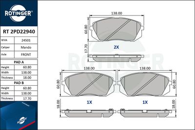 RT2PD22940 ROTINGER Комплект тормозных колодок, дисковый тормоз