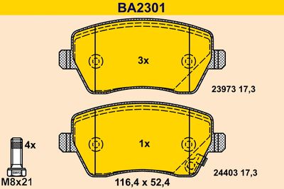 BA2301 BARUM Комплект тормозных колодок, дисковый тормоз