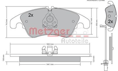 1170127 METZGER Комплект тормозных колодок, дисковый тормоз