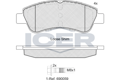 181388402 ICER Комплект тормозных колодок, дисковый тормоз