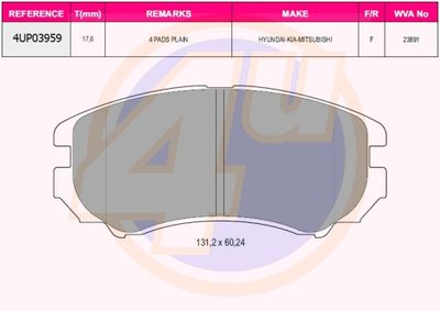 4UP03959 4u Комплект тормозных колодок, дисковый тормоз