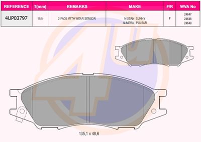 4UP03797 4u Комплект тормозных колодок, дисковый тормоз