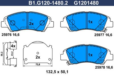 B1G12014802 GALFER Комплект тормозных колодок, дисковый тормоз