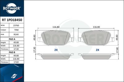 RT1PD18450 ROTINGER Комплект тормозных колодок, дисковый тормоз