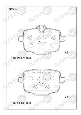 KD7245 ASIMCO Комплект тормозных колодок, дисковый тормоз