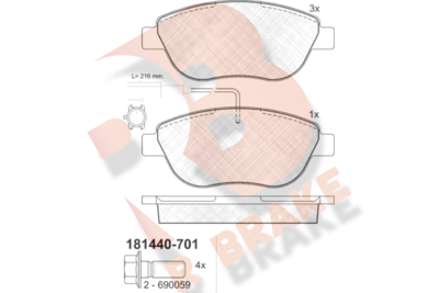 RB1440701 R BRAKE Комплект тормозных колодок, дисковый тормоз