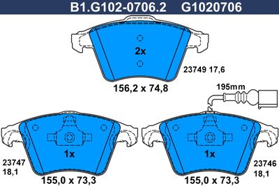 B1G10207062 GALFER Комплект тормозных колодок, дисковый тормоз