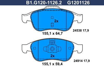 B1G12011262 GALFER Комплект тормозных колодок, дисковый тормоз