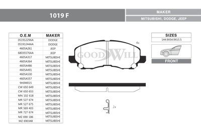 1019F GOODWILL Комплект тормозных колодок, дисковый тормоз