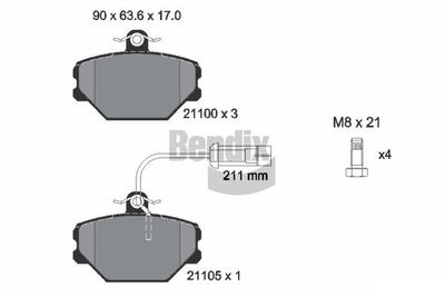 BPD1750 BENDIX Braking Комплект тормозных колодок, дисковый тормоз