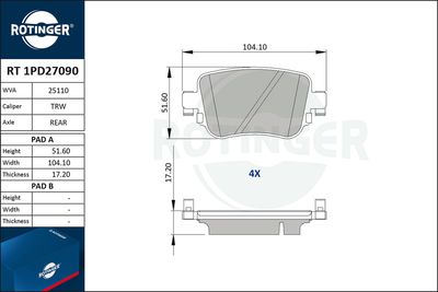 RT1PD27090 ROTINGER Комплект тормозных колодок, дисковый тормоз