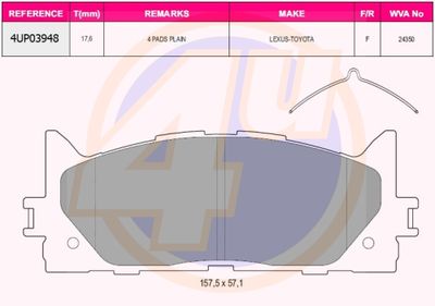 4UP03948 4u Комплект тормозных колодок, дисковый тормоз