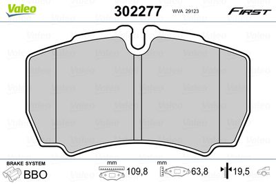 302277 VALEO Комплект тормозных колодок, дисковый тормоз