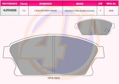 4UP04008 4u Комплект тормозных колодок, дисковый тормоз