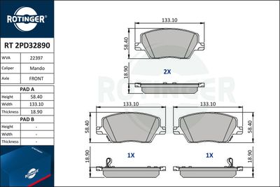 RT2PD32890 ROTINGER Комплект тормозных колодок, дисковый тормоз