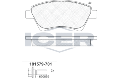 181579701 ICER Комплект тормозных колодок, дисковый тормоз