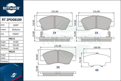 RT2PD08100 ROTINGER Комплект тормозных колодок, дисковый тормоз